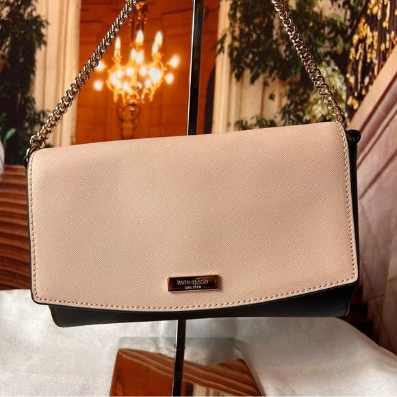 NWOT Kate Spade Laurel Greer Pale Pink Black Handbag, Chain Link Shoulder Strap - Picture 4 of 15